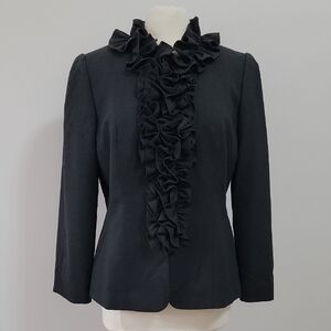 Tahari ASL Elegant Black Ruffle Blazer